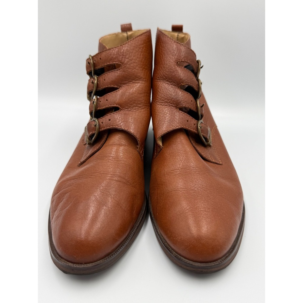 Clarks N-Benita Leather Ankle Boots Womens 8M‎ Brown Triple Buckle Monk Strap